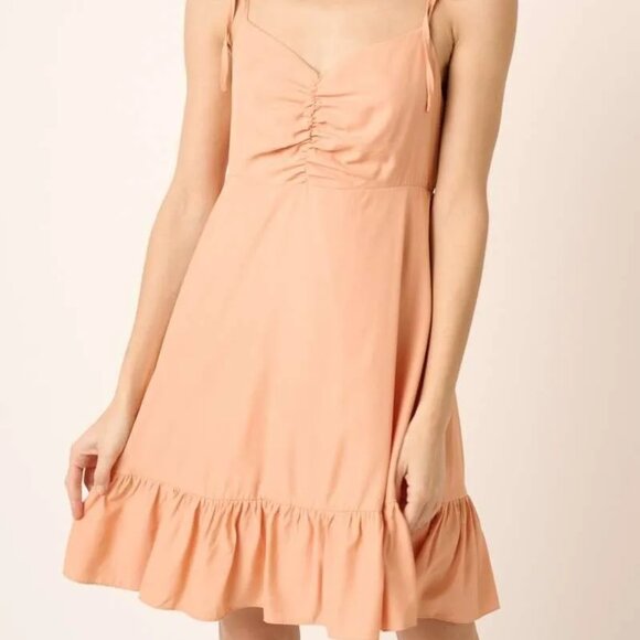 Mittoshop Ruched Detail Spaghetti Tie Mini Dress - Picture 1 of 5
